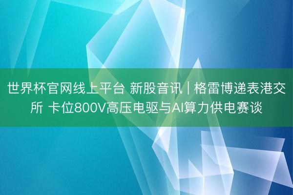 世界杯官网线上平台 新股音讯 | 格雷博递表港交所 卡位800V高压电驱与AI算力供电赛谈