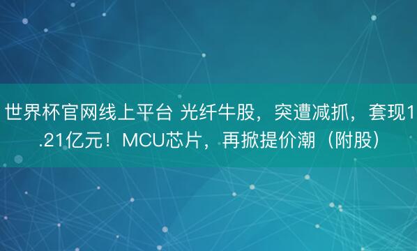 世界杯官网线上平台 光纤牛股,突遭减抓,套现1.21亿元!MCU芯片,再掀提价潮(附股)